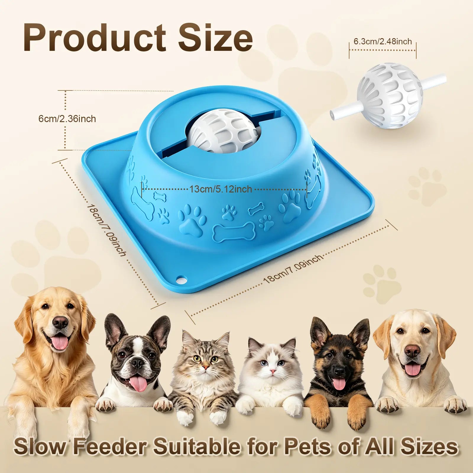 Pet Enrichment Lick Bowl for Dogs and Cats - Non-Spill Slow Feeder for Wet Treats, Yogurt, Bone Broth, and Puree - Blue