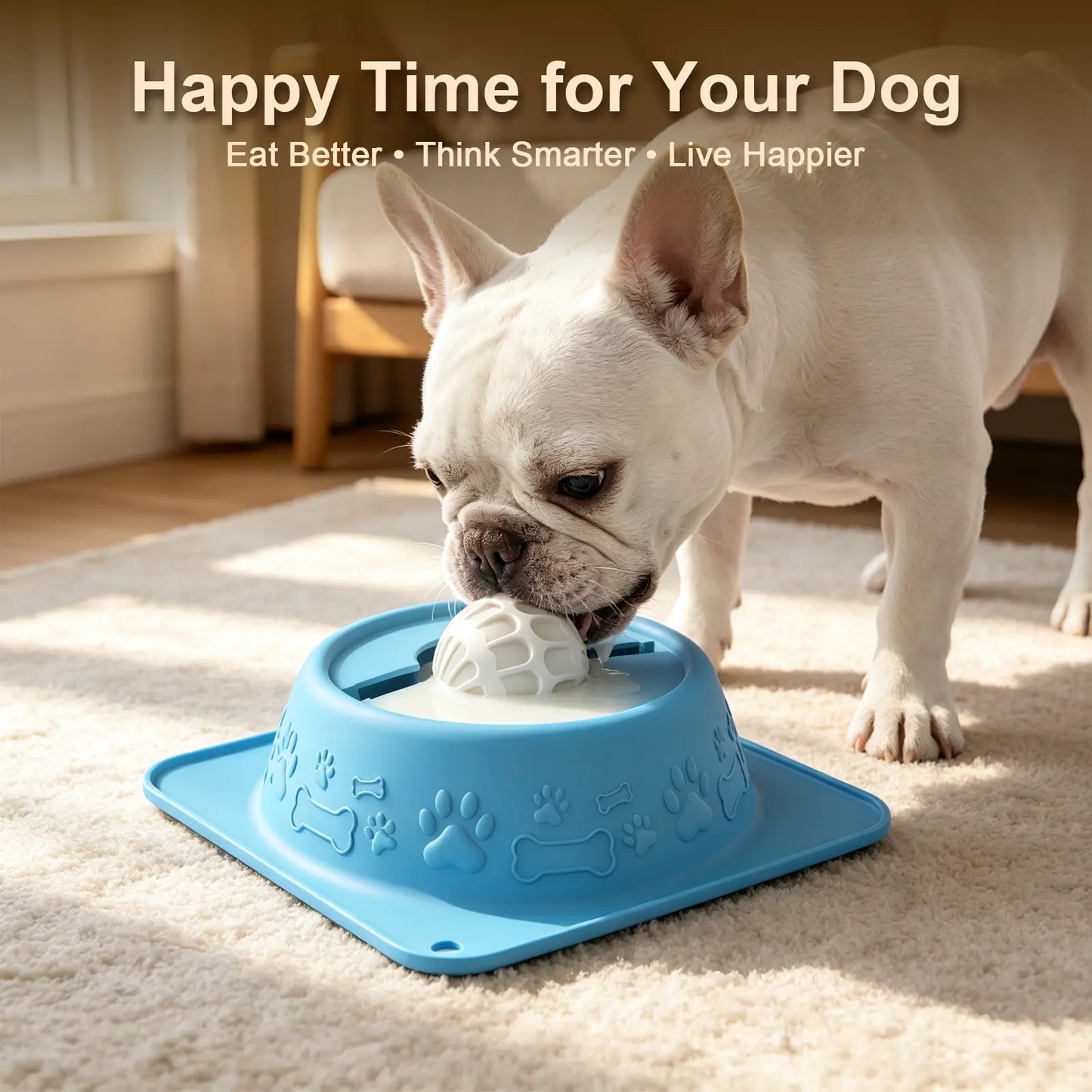Pet Enrichment Lick Bowl for Dogs and Cats - Non-Spill Slow Feeder for Wet Treats, Yogurt, Bone Broth, and Puree - Blue