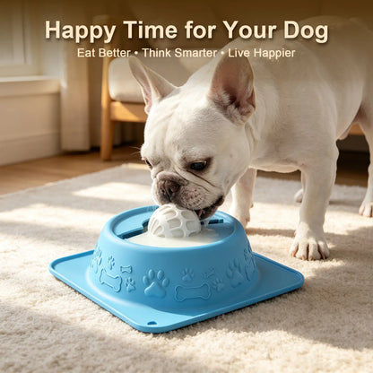 Pet Enrichment Lick Bowl for Dogs and Cats - Non-Spill Slow Feeder for Wet Treats, Yogurt, Bone Broth, and Puree - Blue
