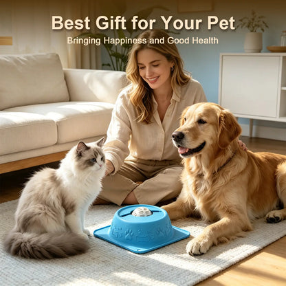 Pet Enrichment Lick Bowl for Dogs and Cats - Non-Spill Slow Feeder for Wet Treats, Yogurt, Bone Broth, and Puree - Blue