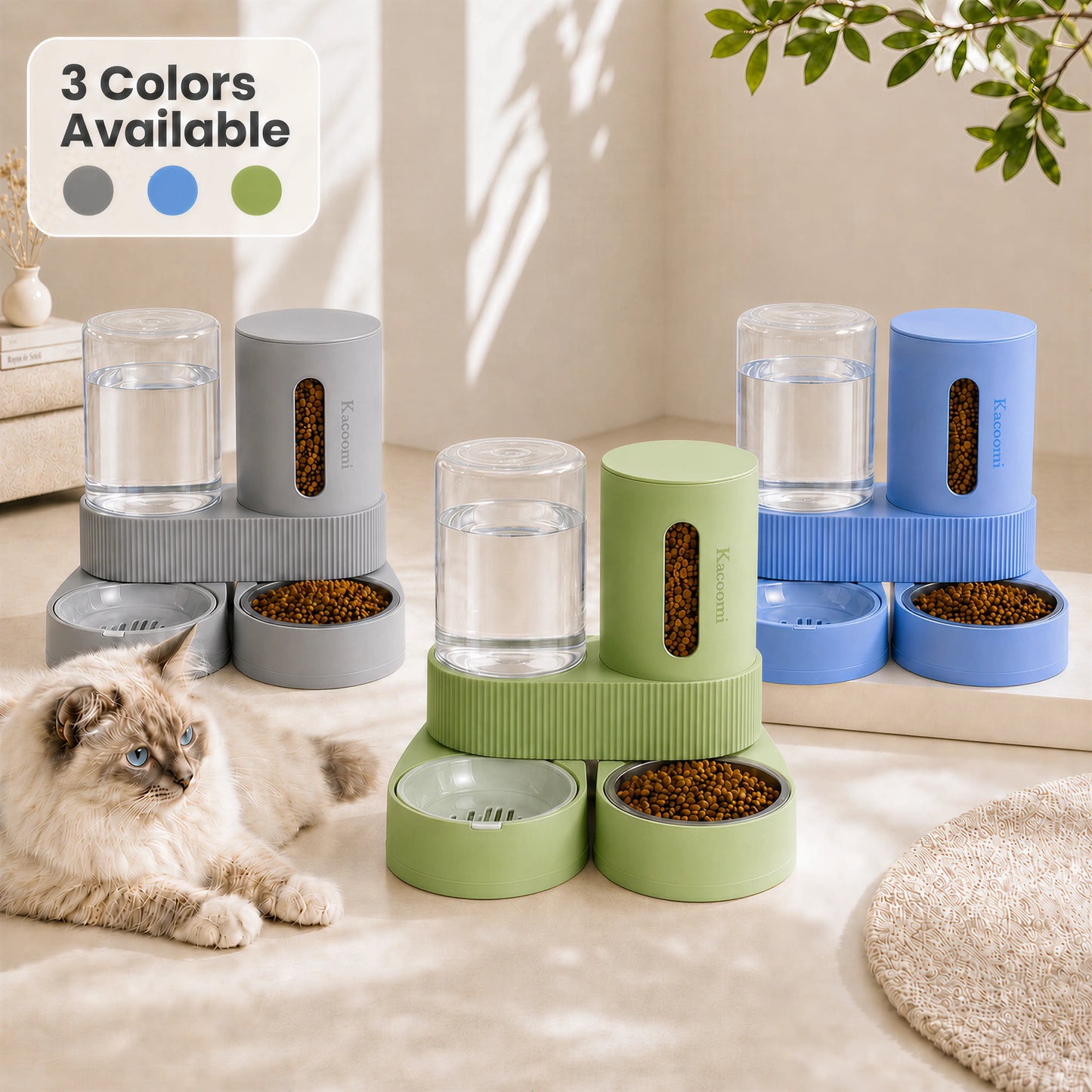 Kacoomi Gravity Pet Feeder and Water Dispenser Set for Cats and Small Dogs, 2-Pack with Large Capacity Stainless Steel Bowls