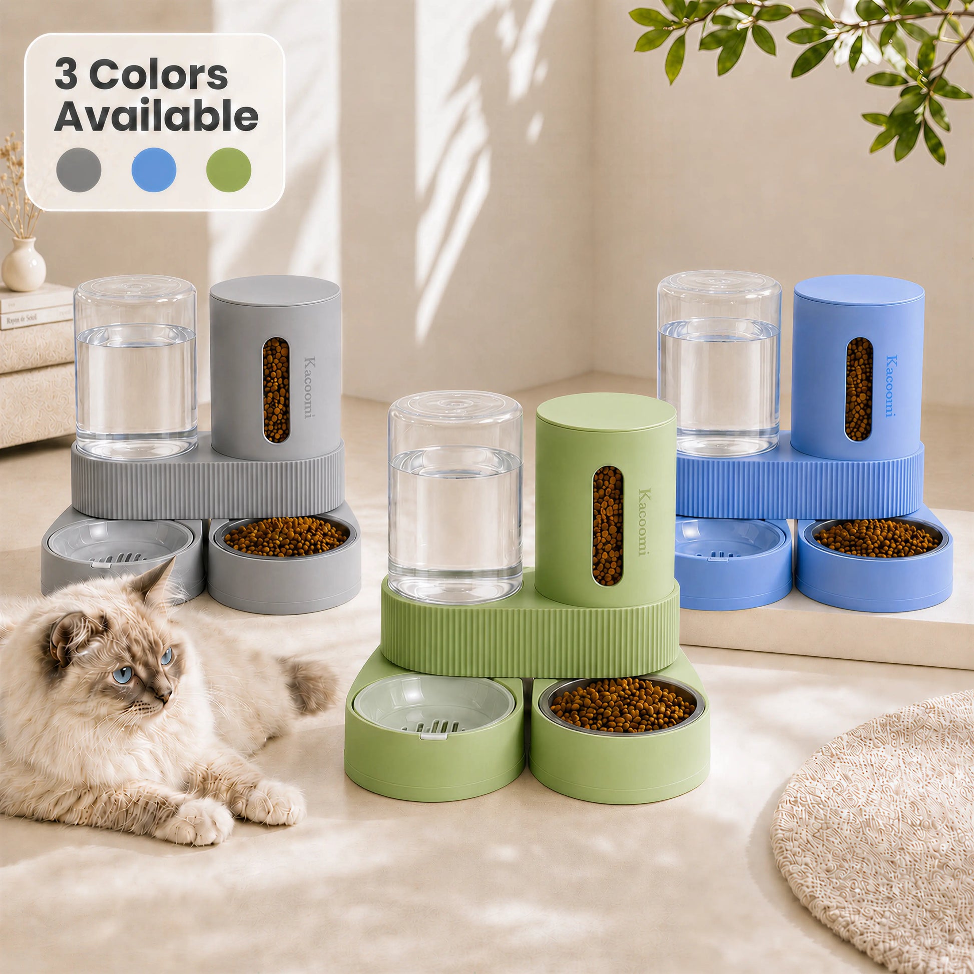 Kacoomi Gravity Pet Feeder and Water Dispenser Set for Cats and Small Dogs, 2-Pack with Large Capacity Stainless Steel Bowls