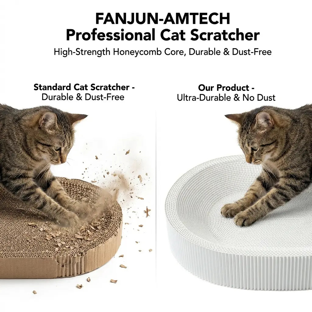 FANJUN-AMTECH Classic 2-in-1 Cat Scratcher and Bed - Dust-Free Oval Design, Anti-Slip Base, Durable Corrugated Cardboard, Multi-Use Pet Furniture for Indoor Relaxation