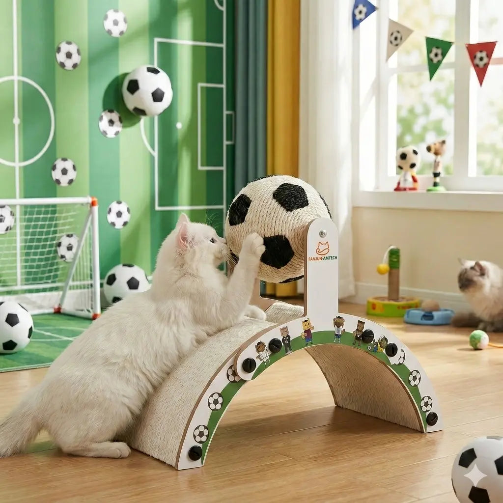 Durable Cat Scratching Post with Soccer Ball - Upgraded Hardened Corrugated Cardboard Arch Bridge - Soccer-Themed Cat Furniture for Indoor Use by Dealsforyoudays