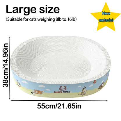FANJUN-AMTECH Classic 2-in-1 Cat Scratcher and Bed - Dust-Free Oval Design, Anti-Slip Base, Durable Corrugated Cardboard, Multi-Use Pet Furniture for Indoor Relaxation