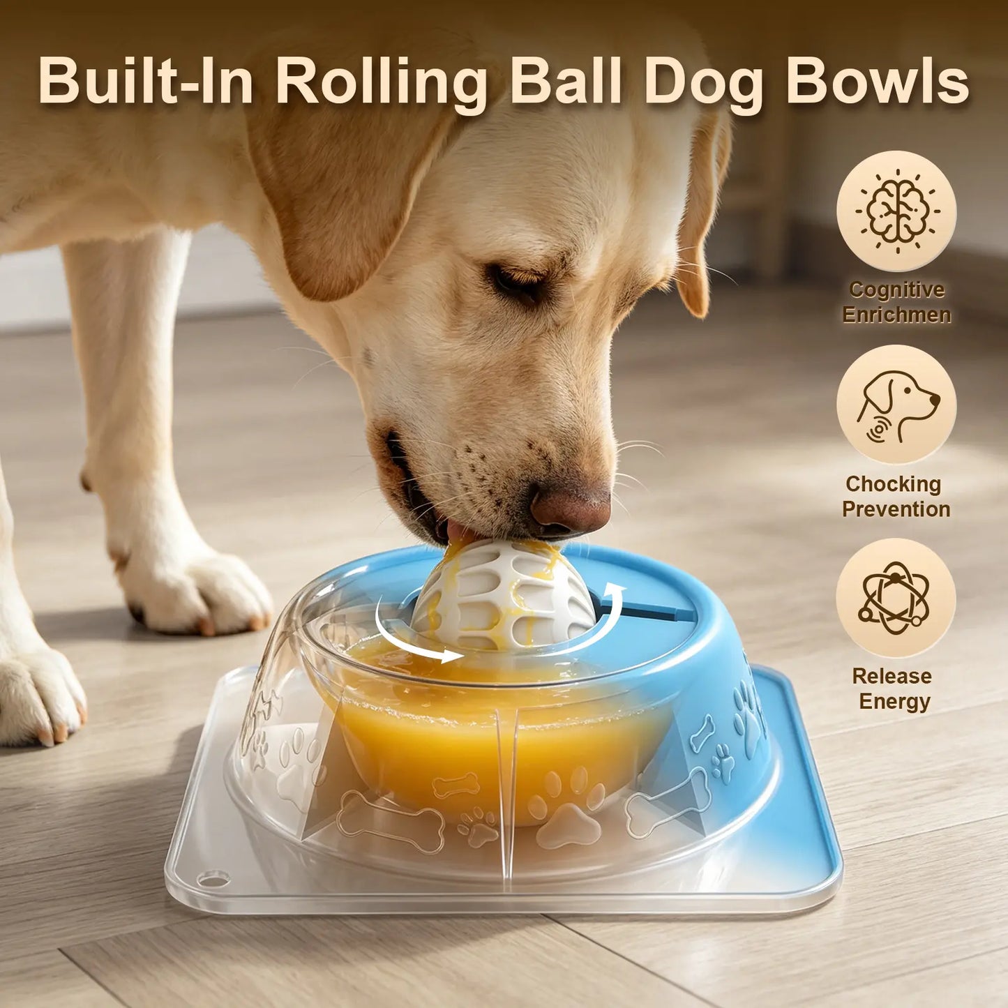 Pet Enrichment Lick Bowl for Dogs and Cats - Non-Spill Slow Feeder for Wet Treats, Yogurt, Bone Broth, and Puree - Blue