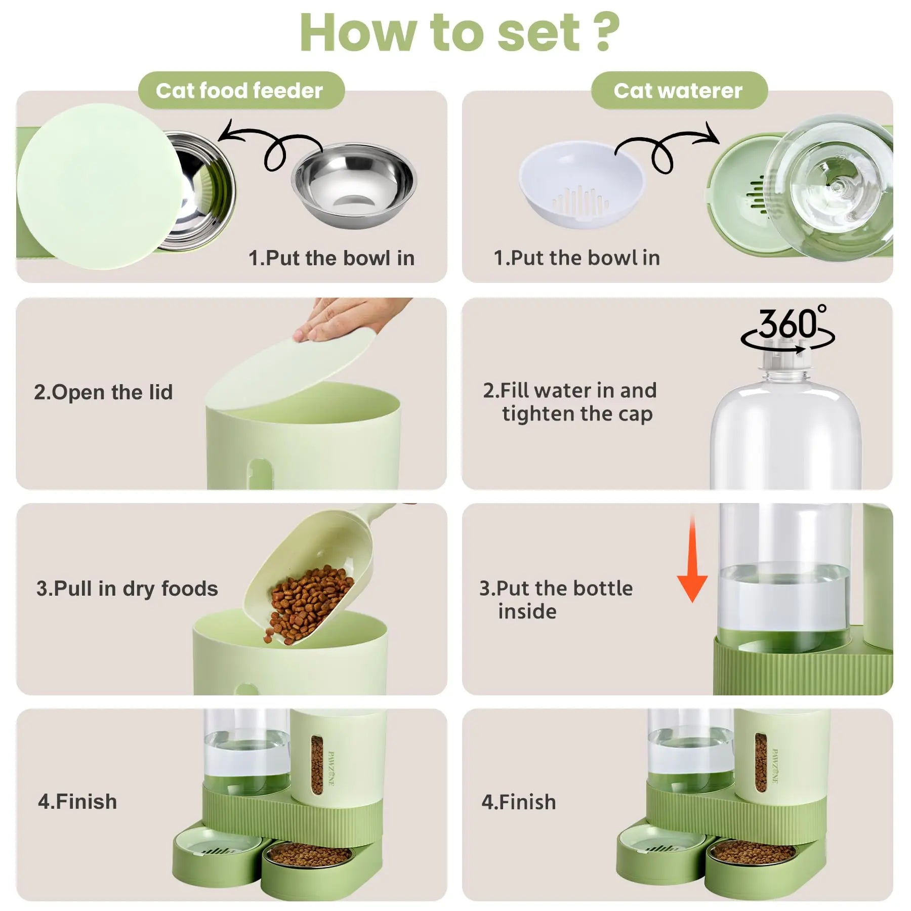 Kacoomi Gravity Pet Feeder and Water Dispenser Set for Cats and Small Dogs, 2-Pack with Large Capacity Stainless Steel Bowls