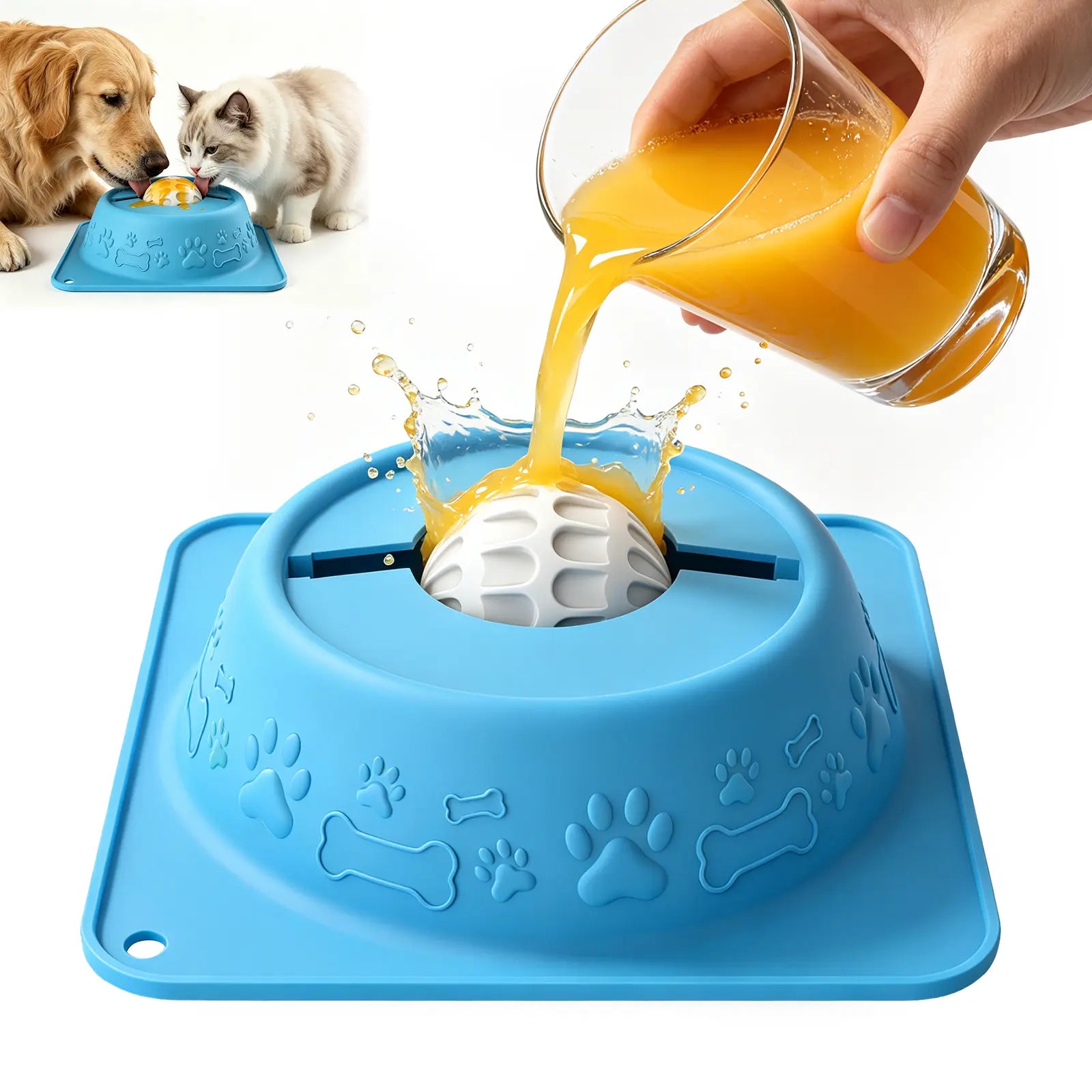 Pet Enrichment Lick Bowl for Dogs and Cats - Non-Spill Slow Feeder for Wet Treats, Yogurt, Bone Broth, and Puree - Blue