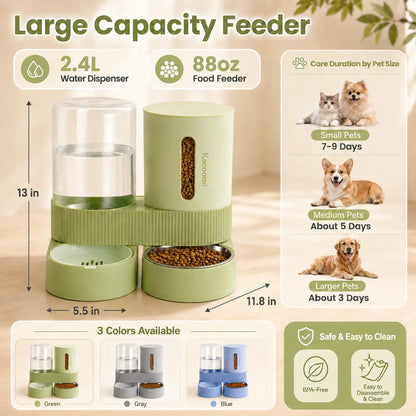 Kacoomi Gravity Pet Feeder and Water Dispenser Set for Cats and Small Dogs, 2-Pack with Large Capacity Stainless Steel Bowls