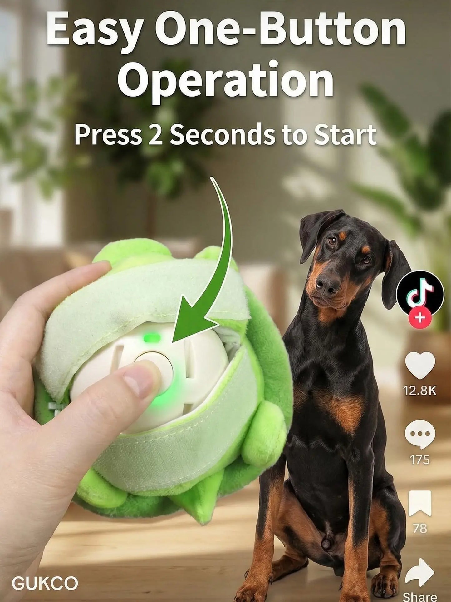 Interactive Motion-Activated Dog Ball - USB Rechargeable Automatic Rolling Toy with Squeaky Feature for Boredom Relief in Small, Medium, and Large Dogs and Cats - Durable Indoor and Outdoor Pet Toy