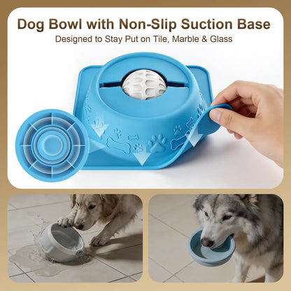Pet Enrichment Lick Bowl for Dogs and Cats - Non-Spill Slow Feeder for Wet Treats, Yogurt, Bone Broth, and Puree - Blue