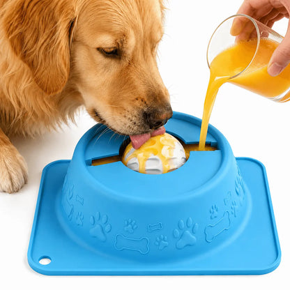 Pet Enrichment Lick Bowl for Dogs and Cats - Non-Spill Slow Feeder for Wet Treats, Yogurt, Bone Broth, and Puree - Blue