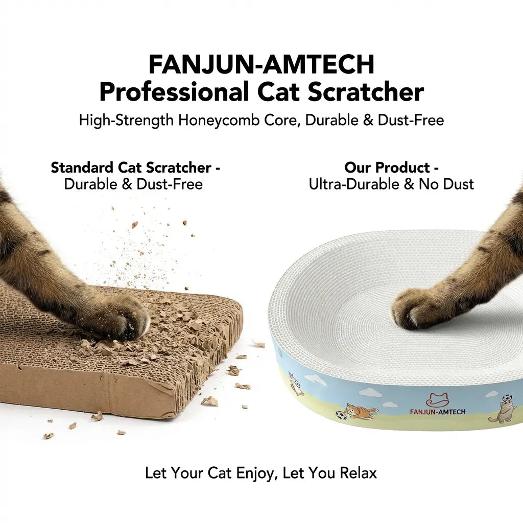 FANJUN-AMTECH Classic 2-in-1 Cat Scratcher and Bed - Dust-Free Oval Design, Anti-Slip Base, Durable Corrugated Cardboard, Multi-Use Pet Furniture for Indoor Relaxation