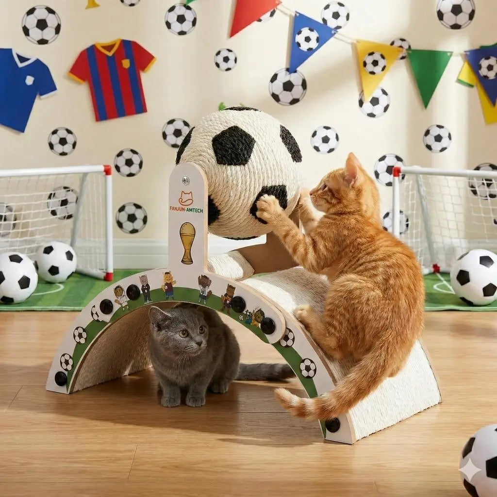 Durable Cat Scratching Post with Soccer Ball - Upgraded Hardened Corrugated Cardboard Arch Bridge - Soccer-Themed Cat Furniture for Indoor Use by Dealsforyoudays