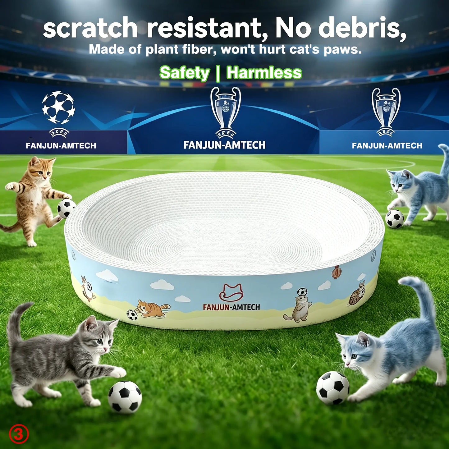 FANJUN-AMTECH Classic 2-in-1 Cat Scratcher and Bed - Dust-Free Oval Design, Anti-Slip Base, Durable Corrugated Cardboard, Multi-Use Pet Furniture for Indoor Relaxation
