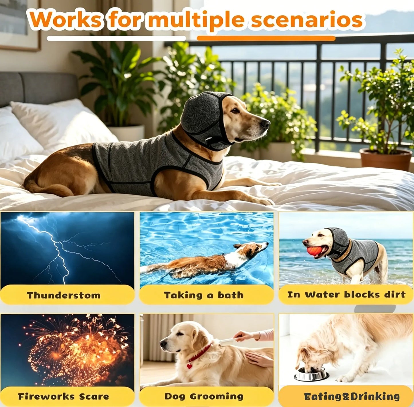 Dog Ear Protection Muffs for Noise Reduction, Adjustable and Comfortable Calming Hood for Dogs During Fireworks, Bathing, and Swimming