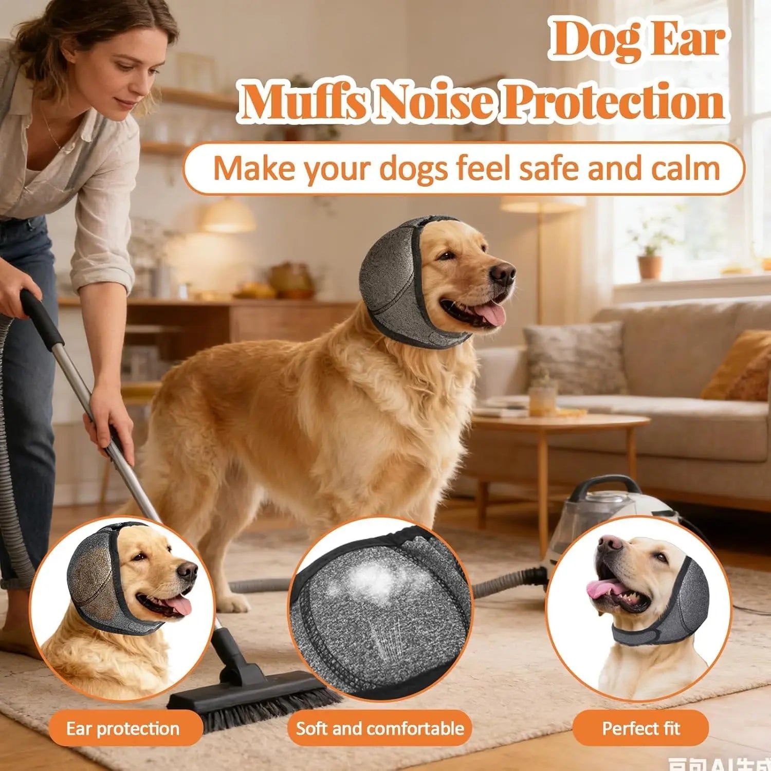 Dog Ear Protection Muffs for Noise Reduction, Adjustable and Comfortable Calming Hood for Dogs During Fireworks, Bathing, and Swimming