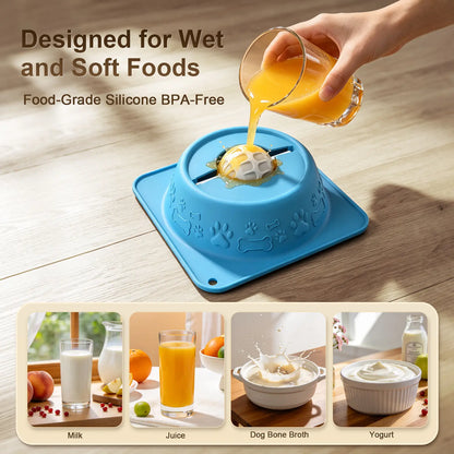 Pet Enrichment Lick Bowl for Dogs and Cats - Non-Spill Slow Feeder for Wet Treats, Yogurt, Bone Broth, and Puree - Blue