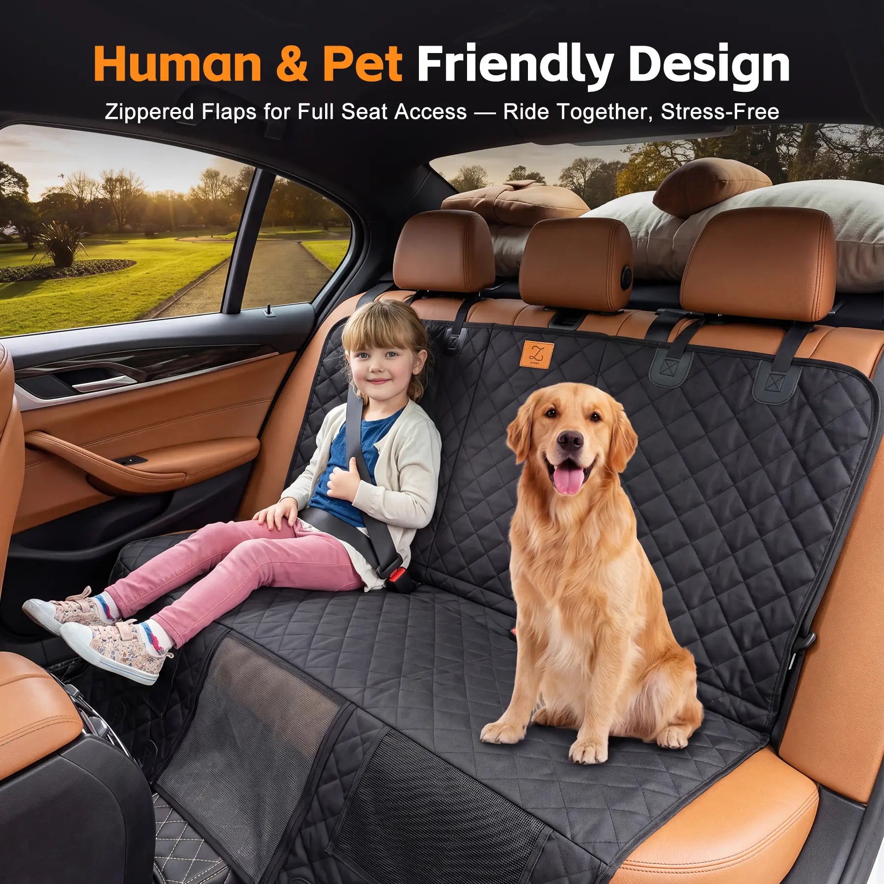 Zvrpet Waterproof Dog Car Seat Cover with Mesh Window - Heavy Duty Scratch-Resistant Pet Hammock for SUVs and Trucks, Large Size, Non-Slip Design with High-Strength PP Support Board