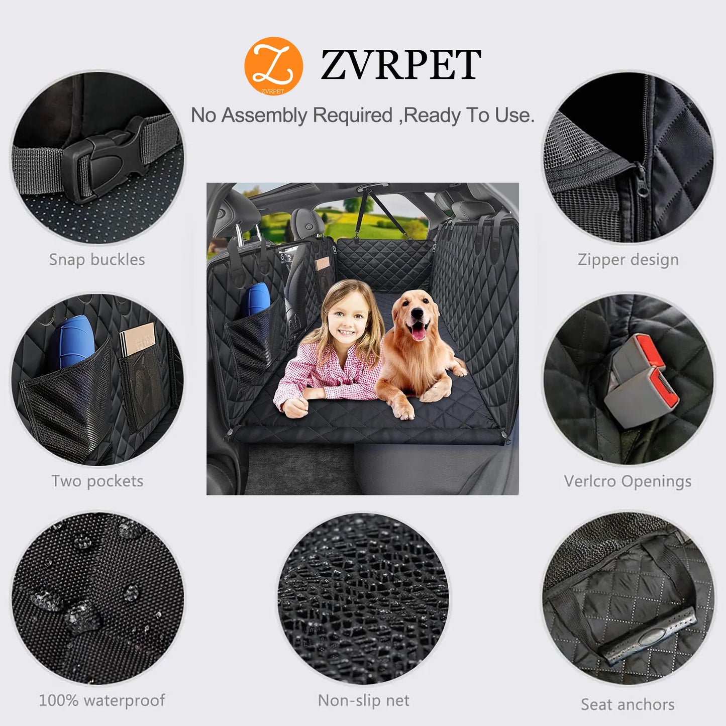 Zvrpet Waterproof Dog Car Seat Cover with Mesh Window - Heavy Duty Scratch-Resistant Pet Hammock for SUVs and Trucks, Large Size, Non-Slip Design with High-Strength PP Support Board