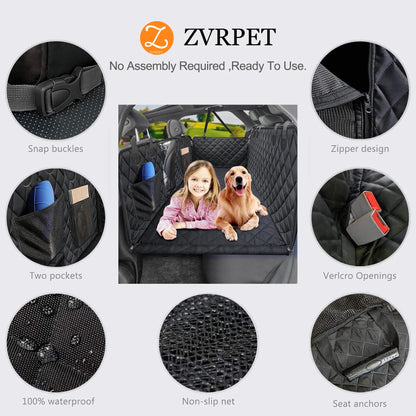 Zvrpet Waterproof Dog Car Seat Cover with Mesh Window - Heavy Duty Scratch-Resistant Pet Hammock for SUVs and Trucks, Large Size, Non-Slip Design with High-Strength PP Support Board