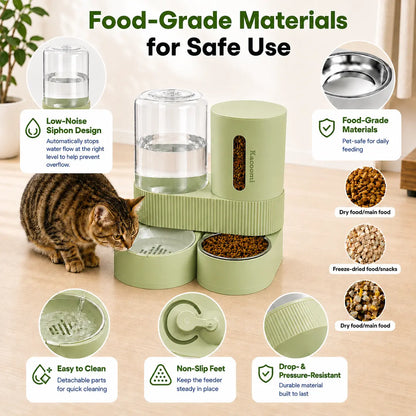 Kacoomi Gravity Pet Feeder and Water Dispenser Set for Cats and Small Dogs, 2-Pack with Large Capacity Stainless Steel Bowls