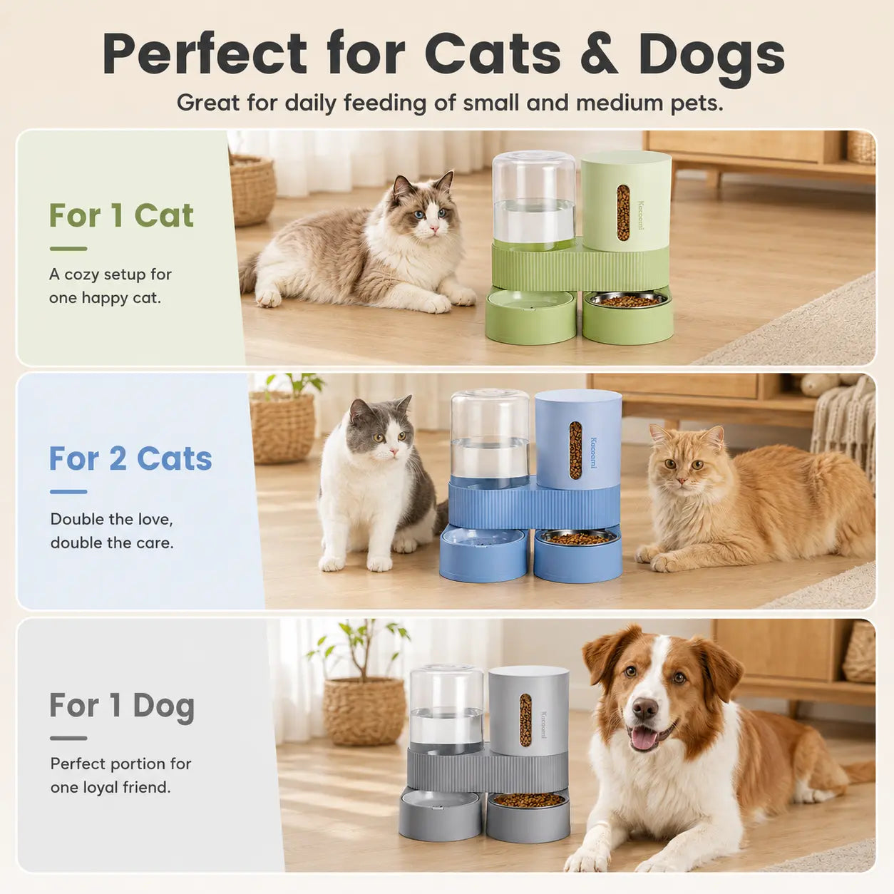 Kacoomi Gravity Pet Feeder and Water Dispenser Set for Cats and Small Dogs, 2-Pack with Large Capacity Stainless Steel Bowls