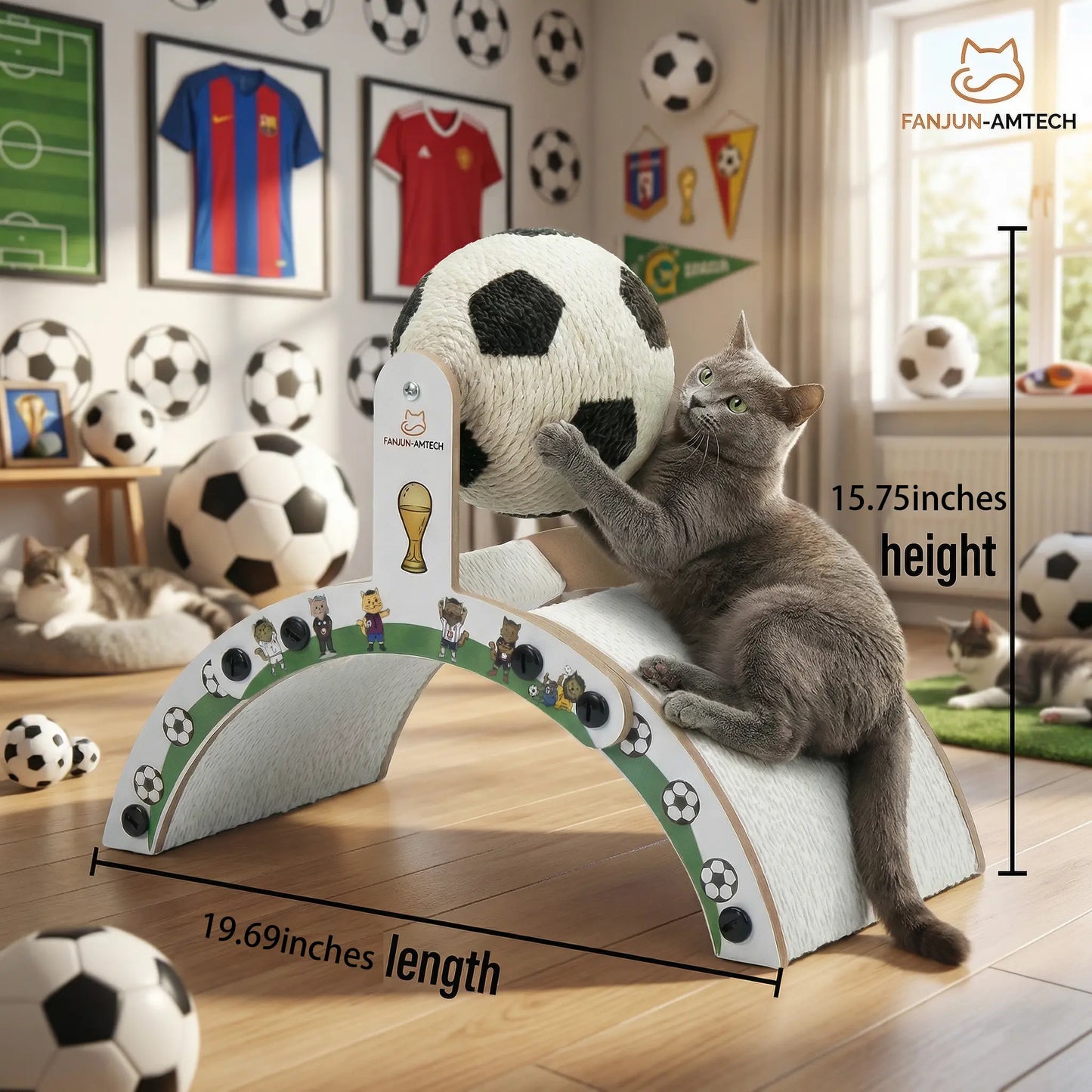 Durable Cat Scratching Post with Soccer Ball - Upgraded Hardened Corrugated Cardboard Arch Bridge - Soccer-Themed Cat Furniture for Indoor Use by Dealsforyoudays