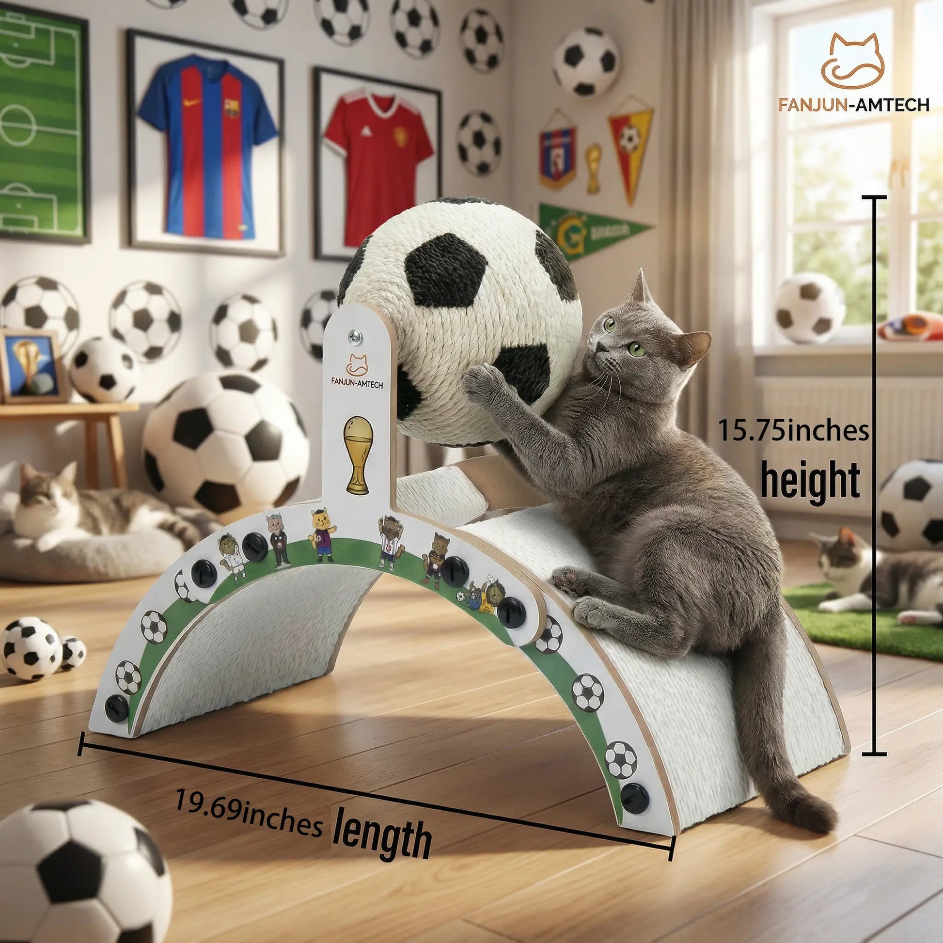 Durable Cat Scratching Post with Soccer Ball - Upgraded Hardened Corrugated Cardboard Arch Bridge - Soccer-Themed Cat Furniture for Indoor Use by Dealsforyoudays