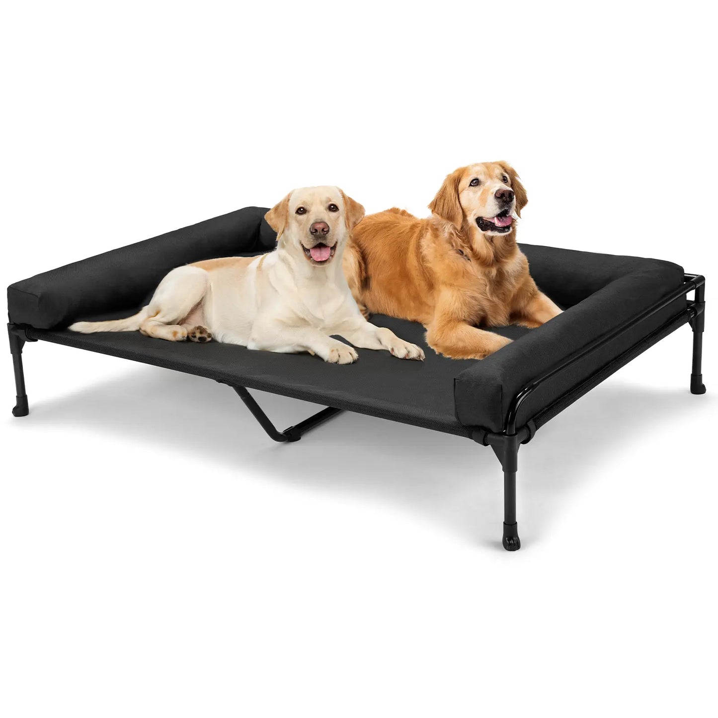 VEEHOO Elevated Cooling Dog Bed - Outdoor Raised Cot for Large Dogs with Three-Sided Fence, Mesh Fabric, Non-Slip Feet, and Removable Bolster