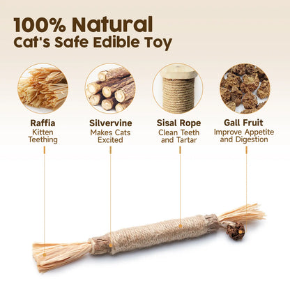 Potaroma 6-Piece Natural Silvervine Cat Chew Sticks - Dental Care Chew Toys for Cats and Kittens