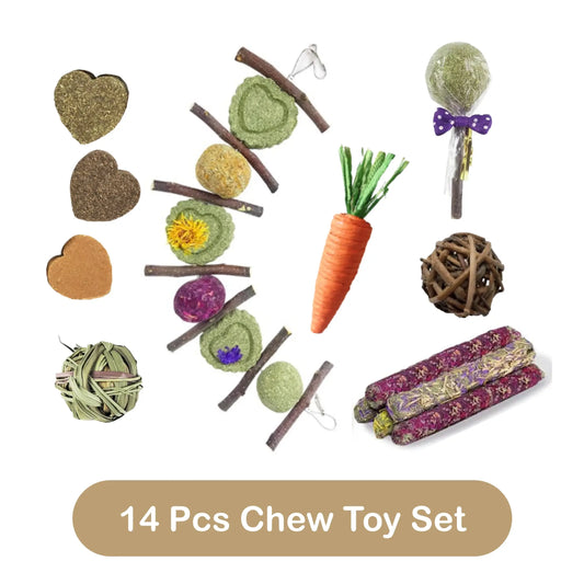 Rabbit Chew Toys Set, Natural Apple Sticks & Timothy Hay Treats, Molar Toys for Bunny, Guinea Pig, Small Pets, Cage Accessories for Teeth Grinding #Summervibes