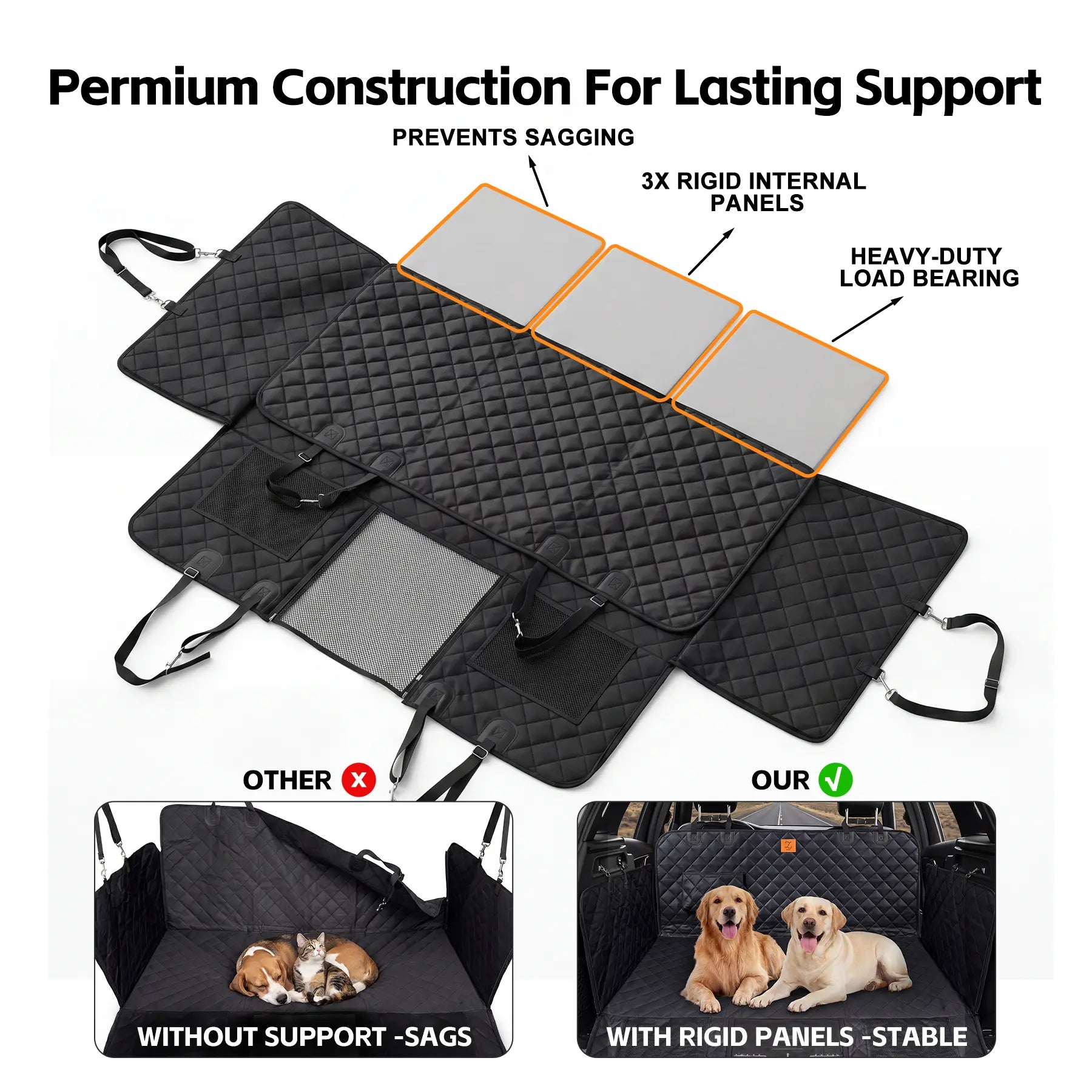 Zvrpet Waterproof Dog Car Seat Cover with Mesh Window - Heavy Duty Scratch-Resistant Pet Hammock for SUVs and Trucks, Large Size, Non-Slip Design with High-Strength PP Support Board