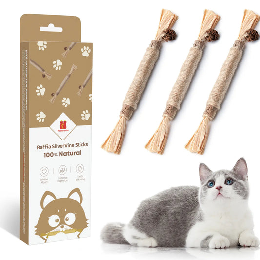 Potaroma 6-Piece Natural Silvervine Cat Chew Sticks - Dental Care Chew Toys for Cats and Kittens