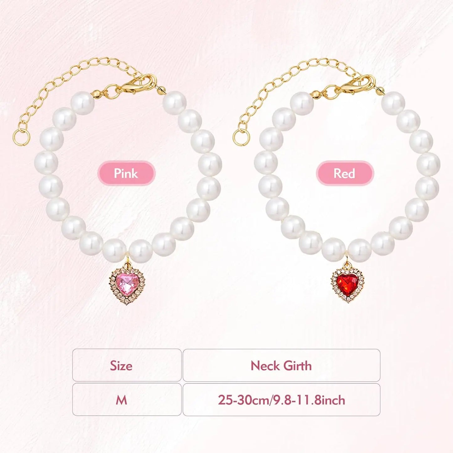 Adjustable Pearl Cat Collar Set with Heart-Shaped Rhinestones - Elegant Pet Accessories for Weddings and Special Occasions