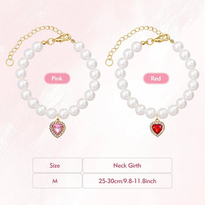 Adjustable Pearl Cat Collar Set with Heart-Shaped Rhinestones - Elegant Pet Accessories for Weddings and Special Occasions